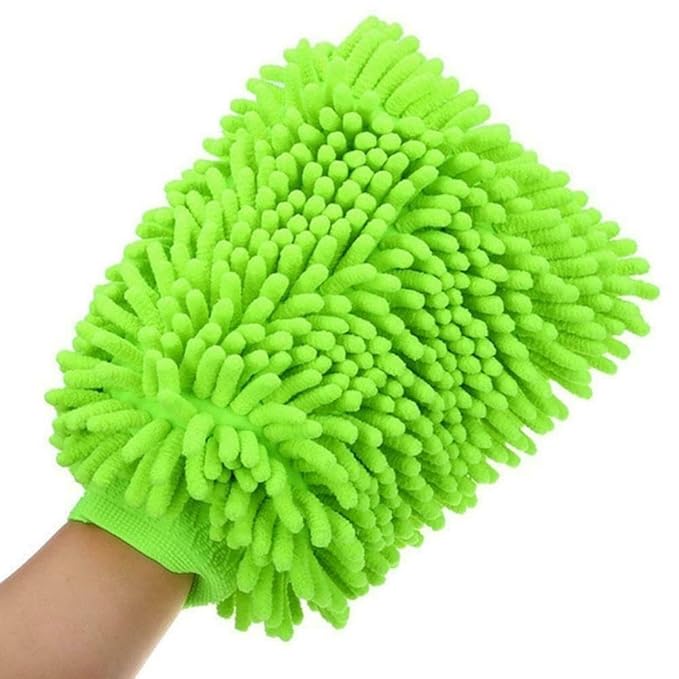Microfiber Double Sided Car Washing Gloves (Neon Green) 10 x 7 inches