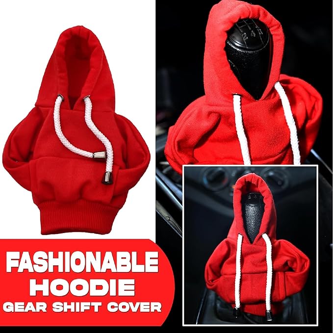 Car Gear Hoodie Cover - RED - Compatible for All Types, Universal Knob Cover