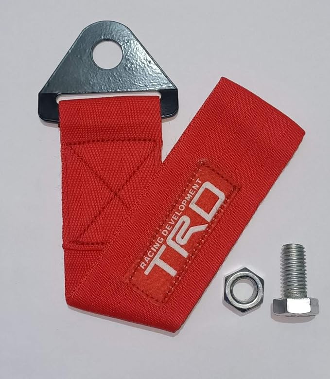 TRD Racing Universal Front & Rear Tow Strap/Tow Hook Towing Belt - Red