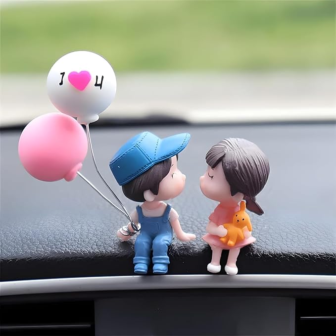 Car Interior Decoration Showpiece - Plastic Couple - I Love You with Balloon