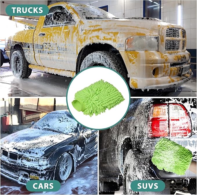 Microfiber Double Sided Car Washing Gloves (Neon Green) 10 x 7 inches