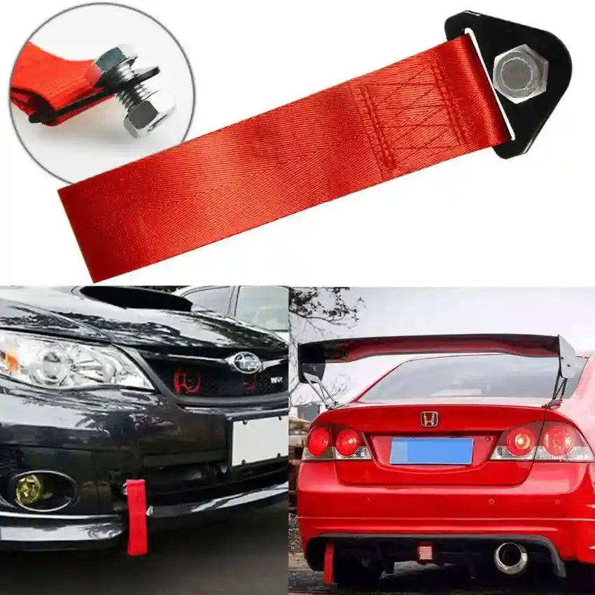 TRD Racing Universal Front & Rear Tow Strap/Tow Hook Towing Belt - Red